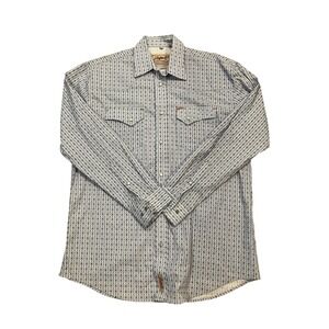 Rafter C Mens Western Shirt Long Sleeve Snap Button All Over Print Blue Size L